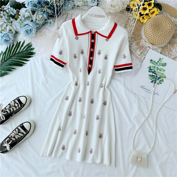 Knitted Shirt Dress With Short Sleeves
