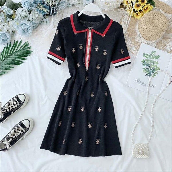 Knitted Shirt Dress With Short Sleeves