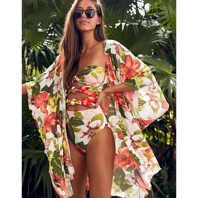 Women's One Piece Swimsuit with Beach Cover Up Wrap Skirt Sarong Retro  Floral Print Two Piece Bathing Suit Bikini Set Halter Top Swimsuits for  Women 2024 Maillot De Bain : : Clothing