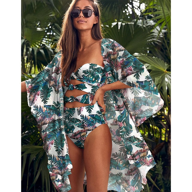 Moda's Beach Wear Print Bikini Swimwear Women Wrap Skirt Swimsuit High Waist 2020 Cover Up Sexy Sarong plage Beach Wear Bathing Suit