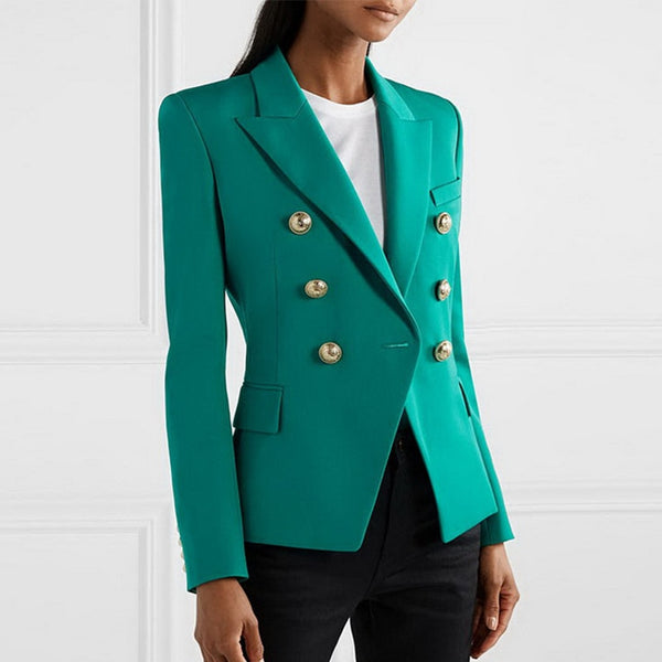 Double-Breasted Gold Buttoned Blazer