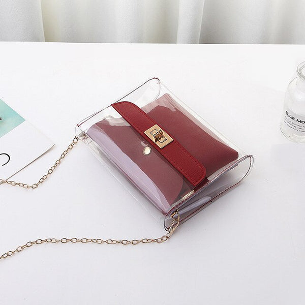 Clear Flap Handbag With Gold Chain